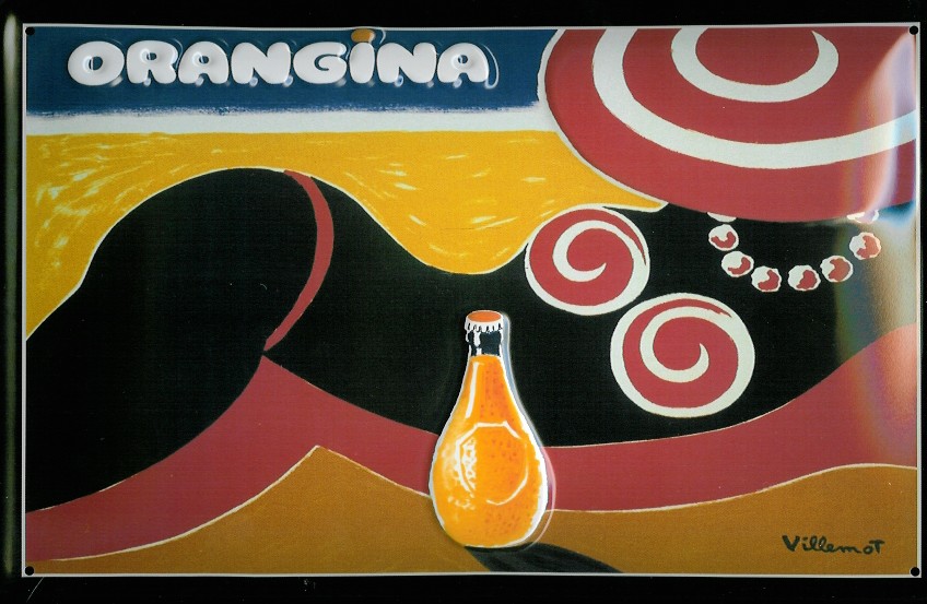Blechschild Orangina Orangensaft Strand Querformat Schild Werbeschild