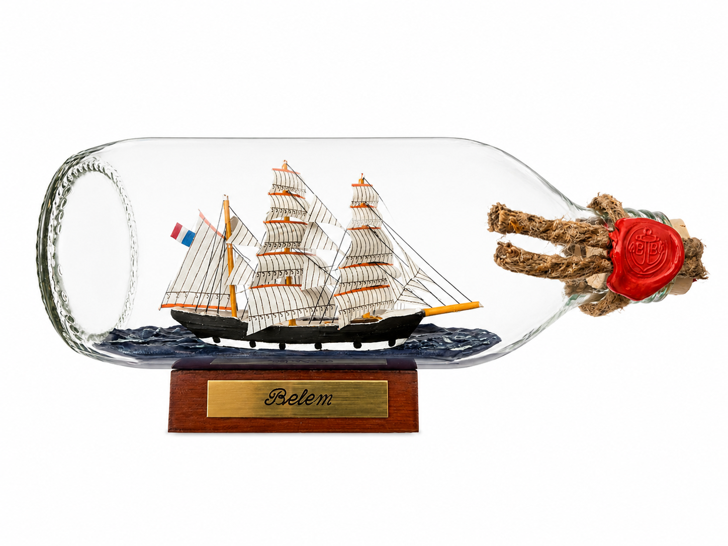Belem Frankreich runde Flasche 0,3 Liter Buddelschiff Flaschenschiff