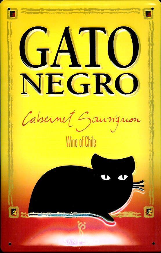 D171-Gato-Negro-2 Blechschild Gato Negro Katze gelb Kater Wine of Chile retro Schild