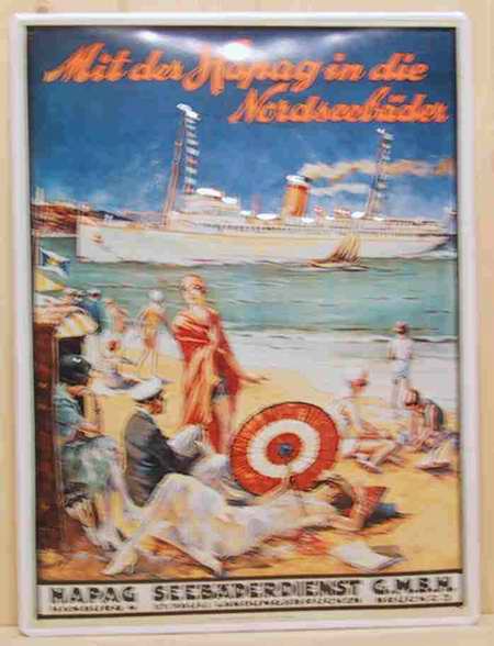 Blechschild Mit der Hapag in die Nordseebäder Dampfer Schiff Schild Nostalgieschild