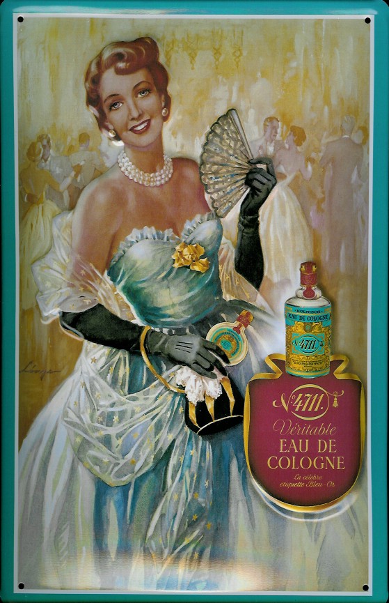 A587-4711-Ballkleid Blechschild 4711 Ball Dame Eau de Cologne Parfum Kosmetik kölnisch Wasser Schild Werbeschild Nostalg