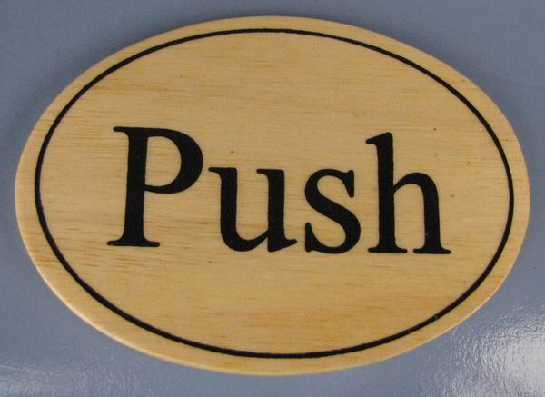 Ovales Holz - Türschild Push 7x10 cm helles Holzschild