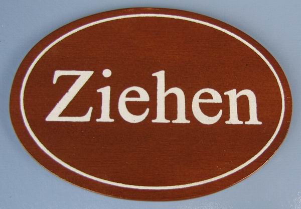 Ovales Holz - Türschild Ziehen 7x10 cm dunkles Holzschild