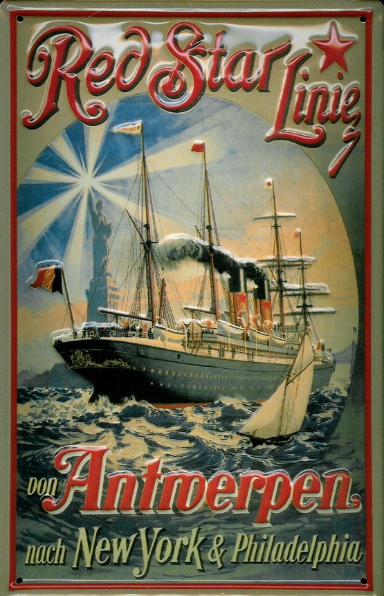 Blechschild Red Star Line von Antwerpen Dampfsegelschiff Dampfsegler Dampfer Reedereiplakat Schiff S