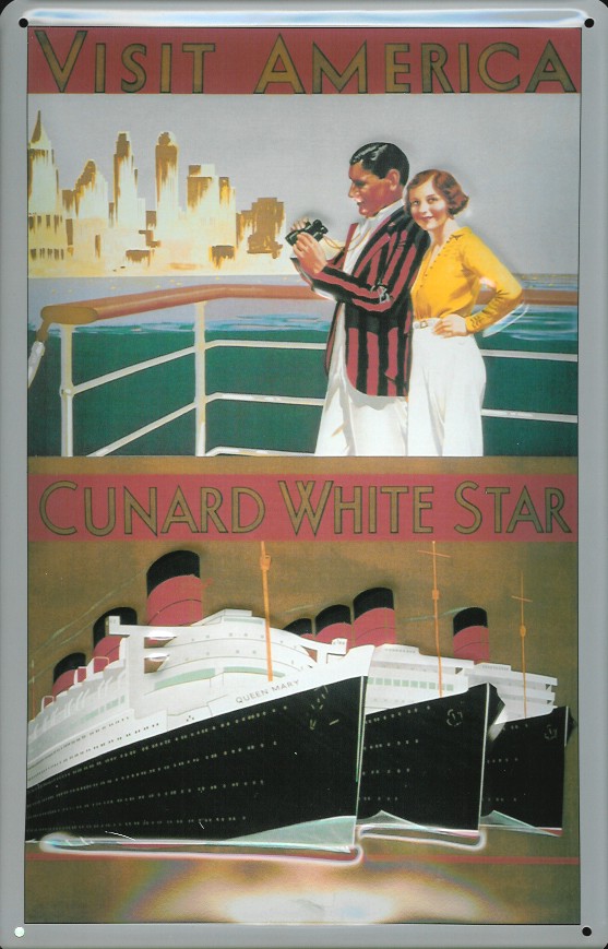 Blechschild Visit America Cunard White Star Line 3 Dampfer Reedereiplakat Schiff Schild Nostalgiesch
