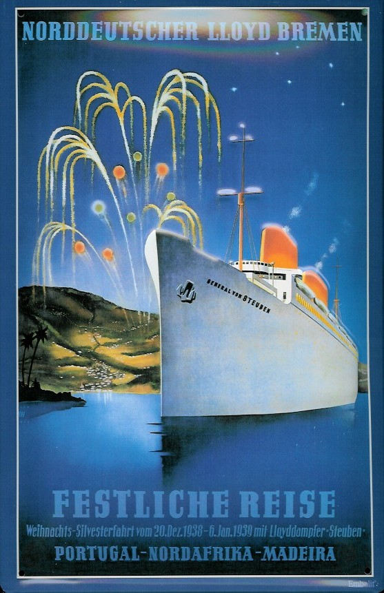 Blechschild Norddeutscher Lloyd Bremen Kreuzfahrt Feuerwerk Dampfer Schiff Schild Nostalgieschild