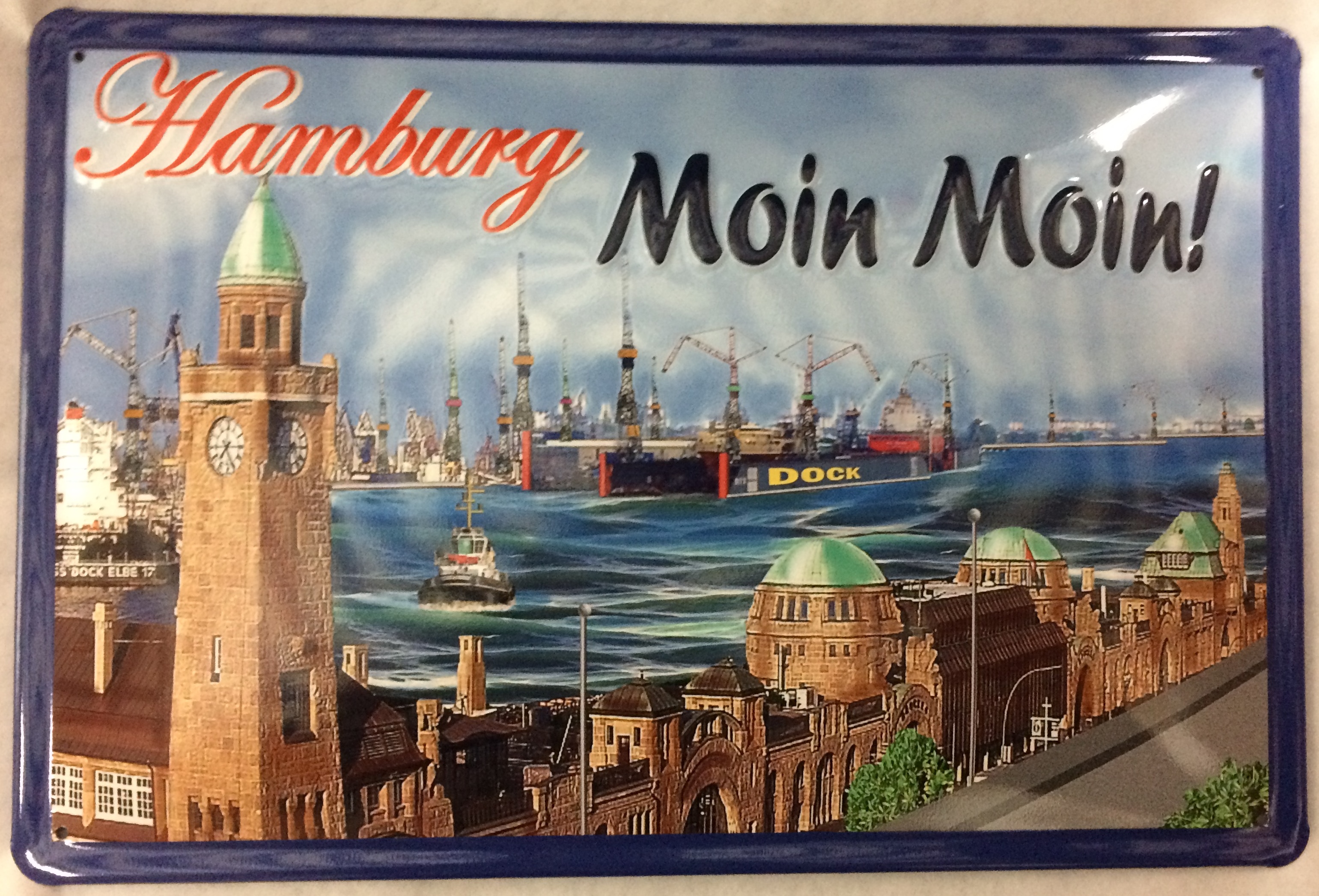 Blechschild Nostalgieschild Hamburg Moin Moin Landungsbrücken Hafen