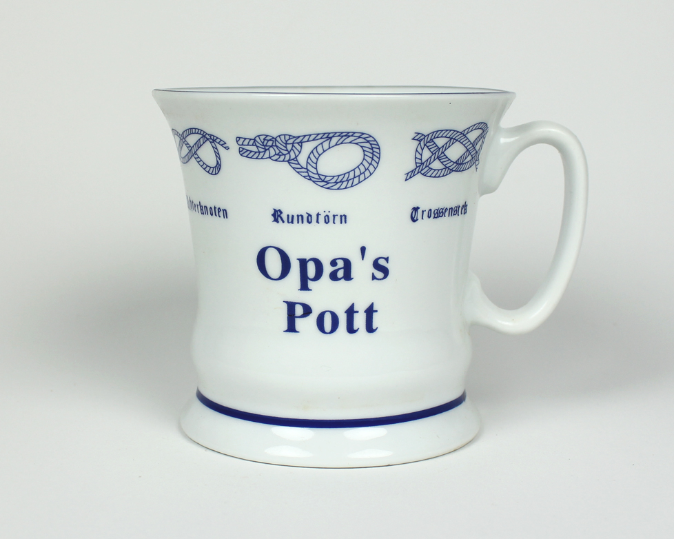 Opas-Pott_hoch Knotenbecher Opa´s Pott mit Seemannsknoten hoch Kaffeebecher Kaffeetasse Kaffee Pott