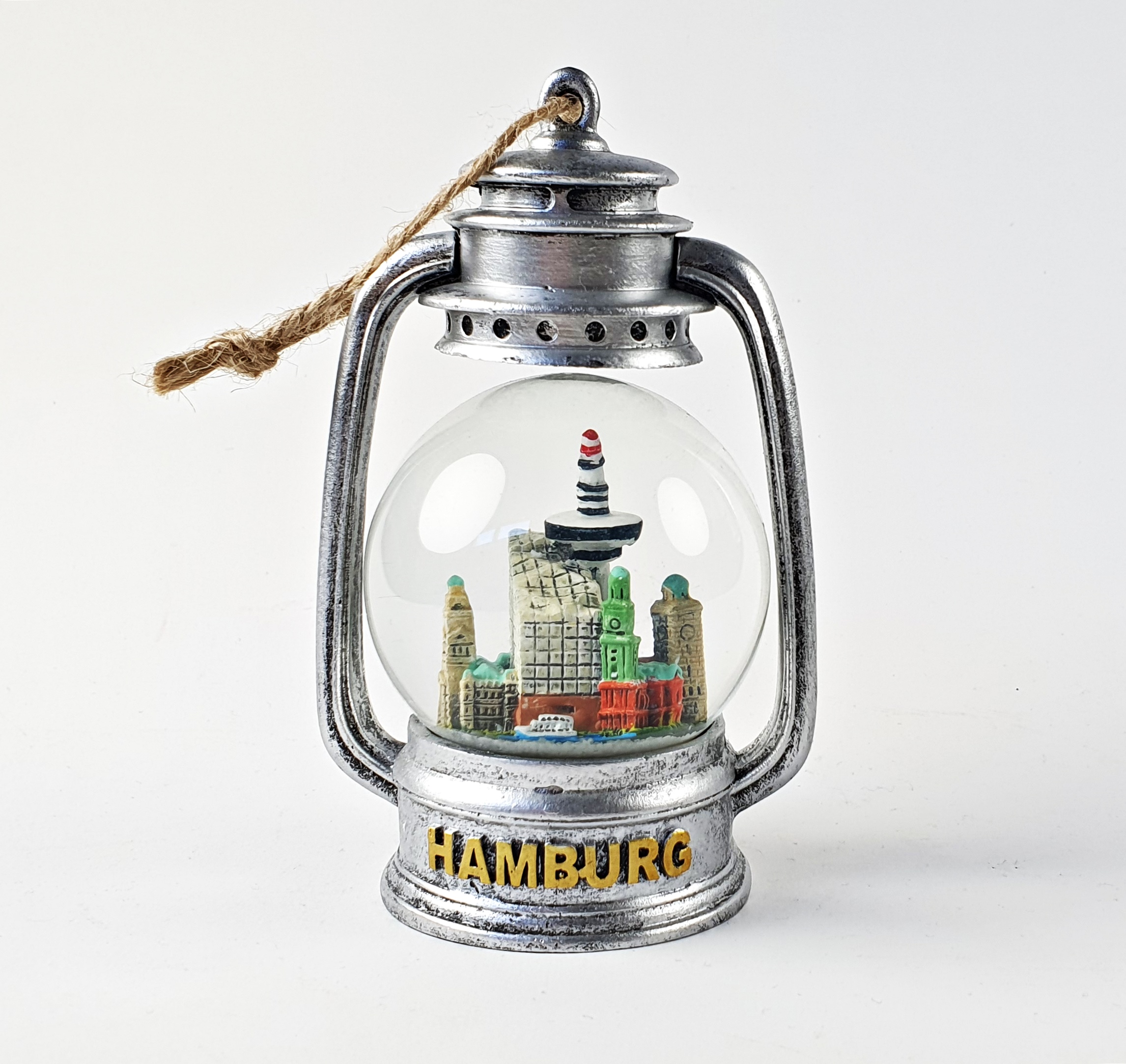 Schneekugel Laterne Hamburg Skyline LED bunt