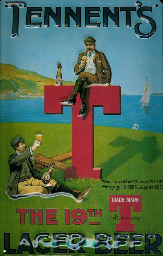tennents-lager-beer-blechschild Blechschild Tennents Lager Beer the 19th hole Golf Golfplatz Schild Bier Werbeschild
