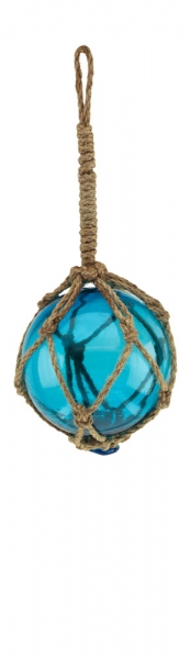 fischerkugel-meeresblau Deko Fischerkugel aus Glas meeresblau 10 cm Tauwerk Netz