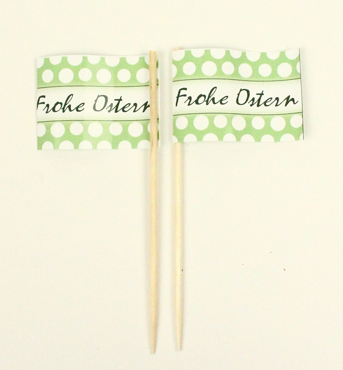 deko-picker-Frohe-Ostern-2 Party-Picker Flagge Frohe Ostern grün Kreise Papierfähnchen in Spitzenqualität 50 Stück Beutel