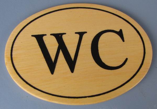 Ovales Holz - Türschild WC 7x10 cm helles Holzschild Toilette