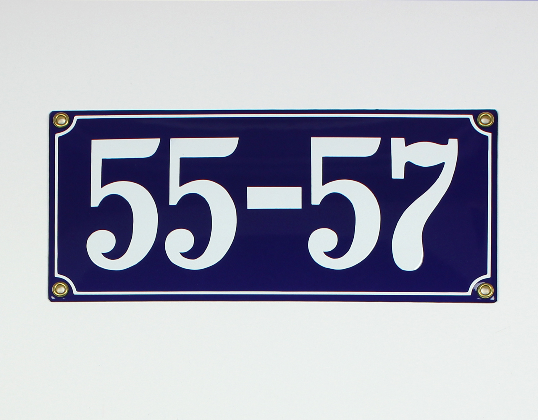 55-57 Hausnummernschild 55-57 blau Clarendon 26x12 cm Emailleschild