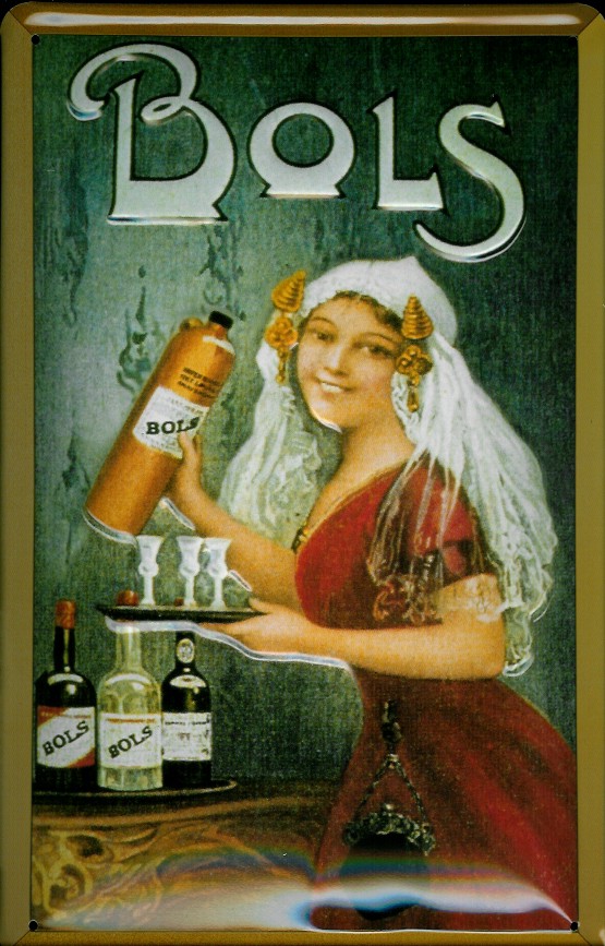 bols-blechschild-aa714 Blechschild Bols Frau mit Tablett und Flasche Schild nostalgisches Werbeschild