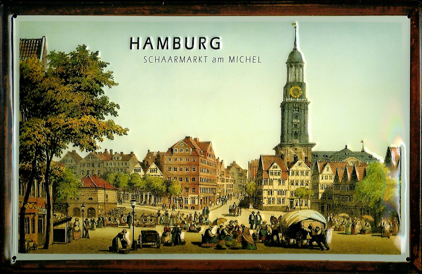 Blechschild Nostalgieschild Hamburg Schaarmarkt mit Michel Hamburgensie Schild retro Werbeschild