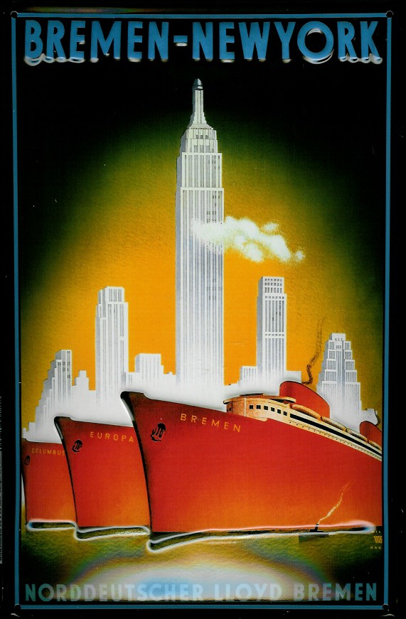 Blechschild Norddeutscher Lloyd Bremen New York rote Dampfer Schiff Schild Nostalgieschild