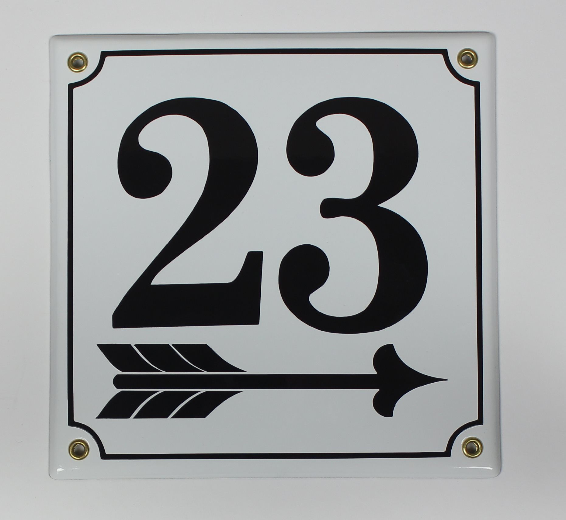 23-pfeil Berliner Hausnummernschild 23 Pfeil rechts 20x20 cm Emailleschild