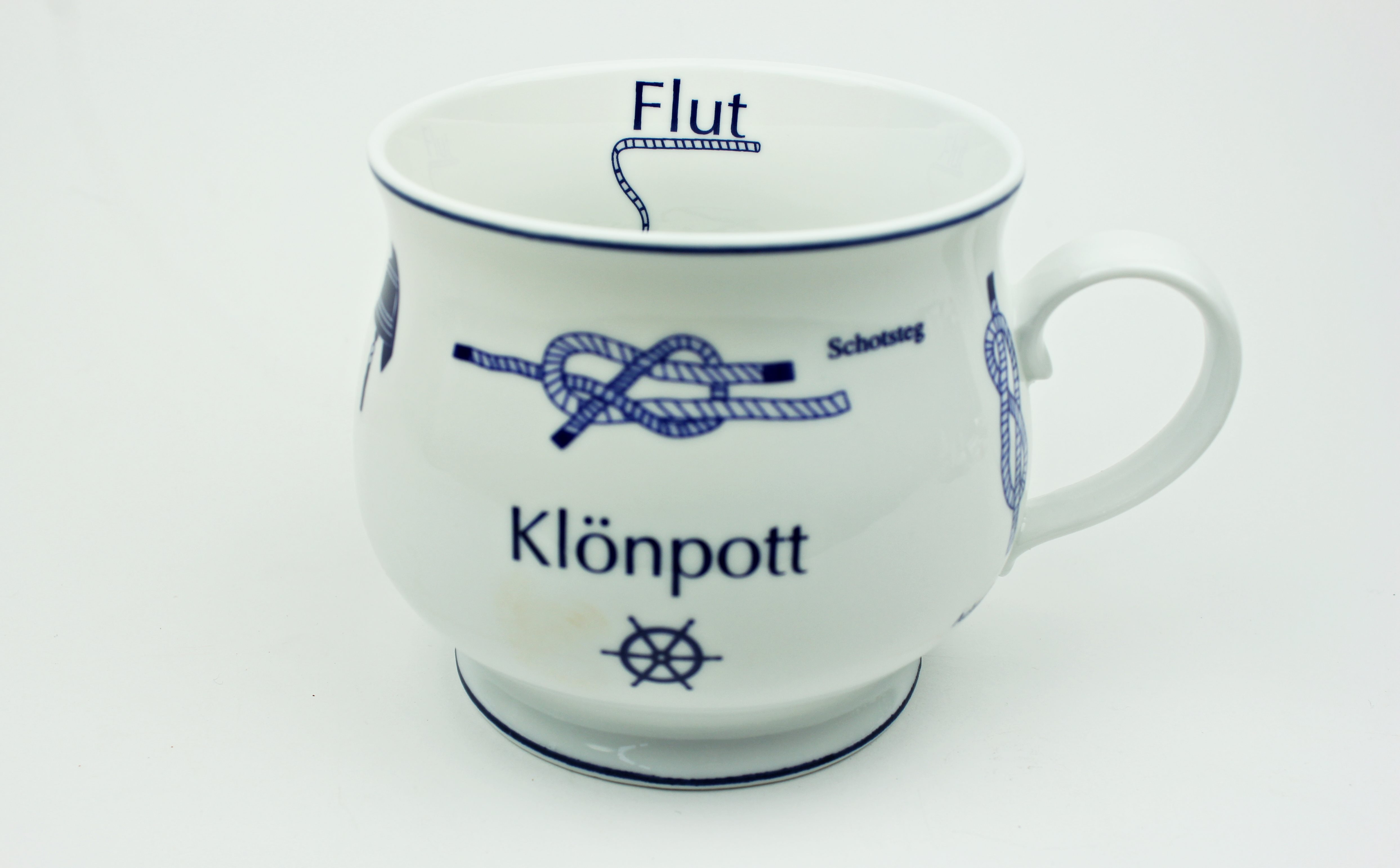 Kl-npott-bauchig Knotenbecher Klönpott mit Seemannsknoten bauchig Souvenir Teetasse Tee Becher Andenken