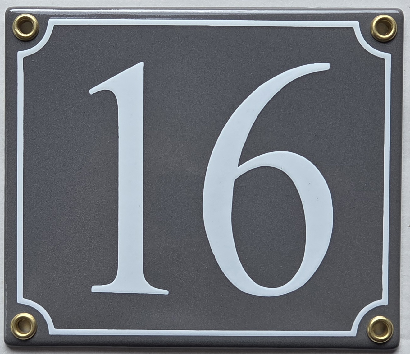 Hausnummernschild 16 dunkelgrau Serif 14x12 cm Emailleschild