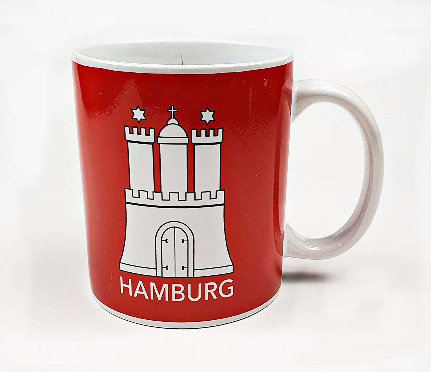 hamburg-becher-rot Hamburg Becher Skyline mit Hamburger Wappen rot Kaffeebecher Kaffeetasse Kaffee Pott
