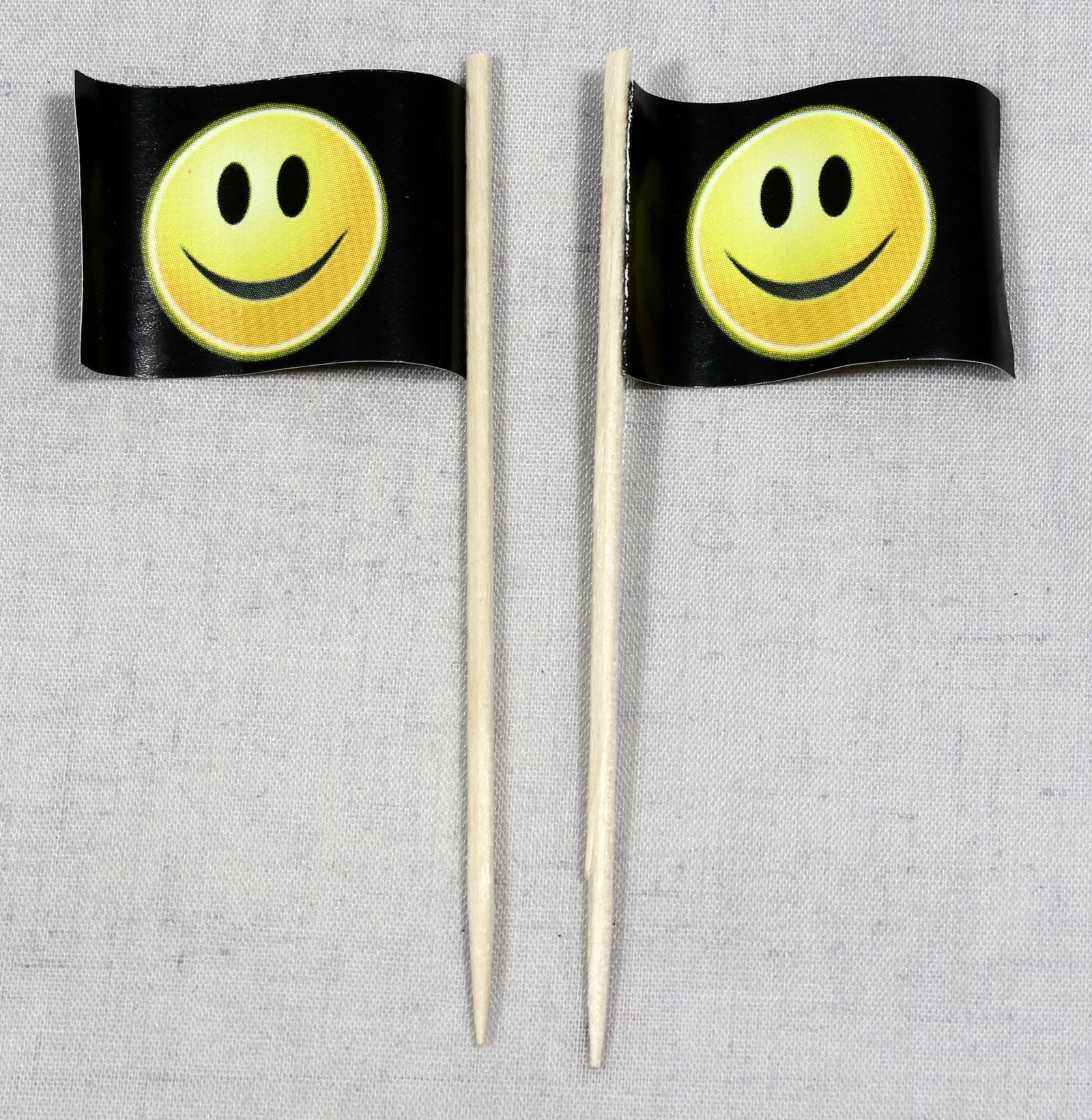 deko-picker-smiley-schwarz Party-Picker Flagge Smiley schwarz Smily Papierfähnchen in Spitzenqualität 50 Stück Beutel