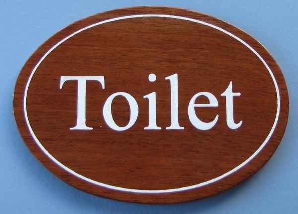 Ovales Holz - Türschild Toilet 7x10 cm dunkles Holzschild Toilette