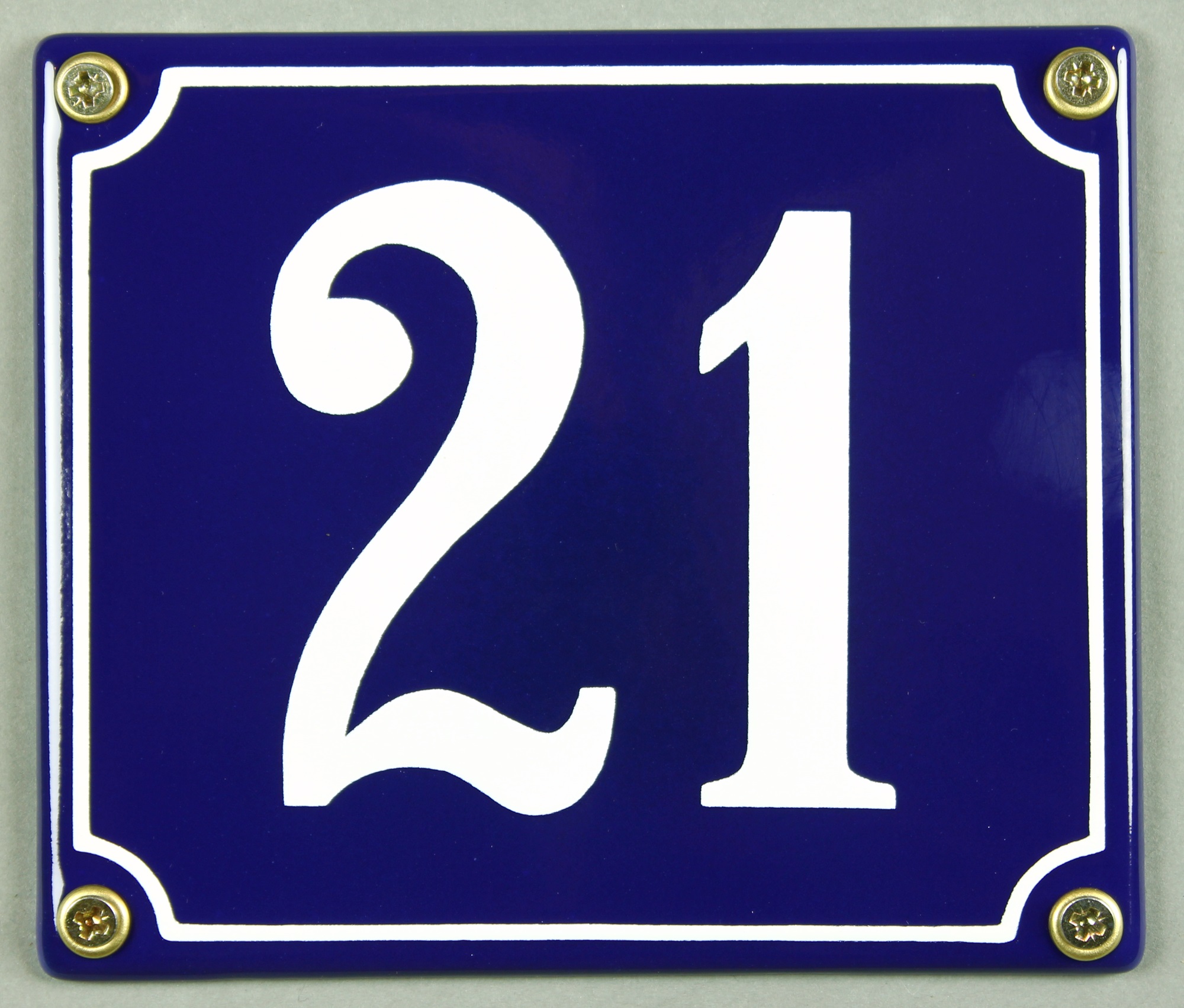 Hausnummernschild Emaille 21 blau - weiß 12x14 cm sofort lieferbar Schild Emaile Hausnummer Haus Num