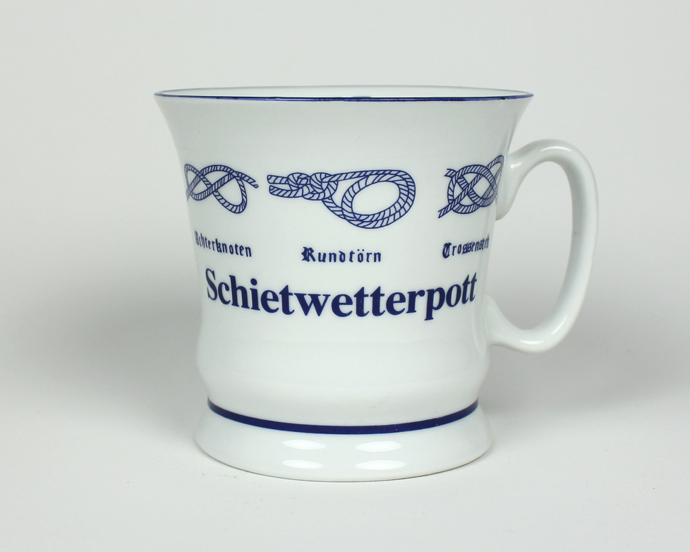 Schietwetter_hoch Knotenbecher Schietwetterpott mit Seemannsknoten hoch Kaffeebecher Kaffeetasse Kaffee Pott