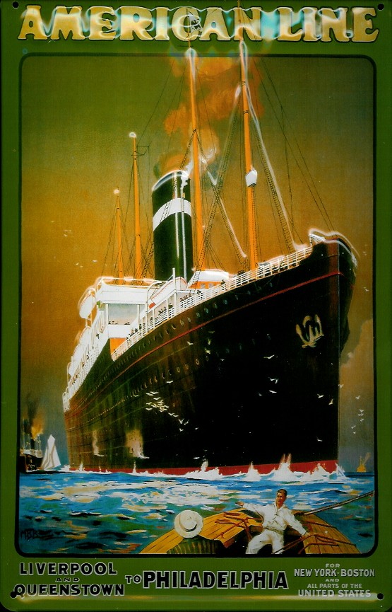 B146-American-Line-Phi Blechschild American Line Kreuzfahrt Dampfer Liverpool to Philadelphia Schiff Schild Nostalgieschild