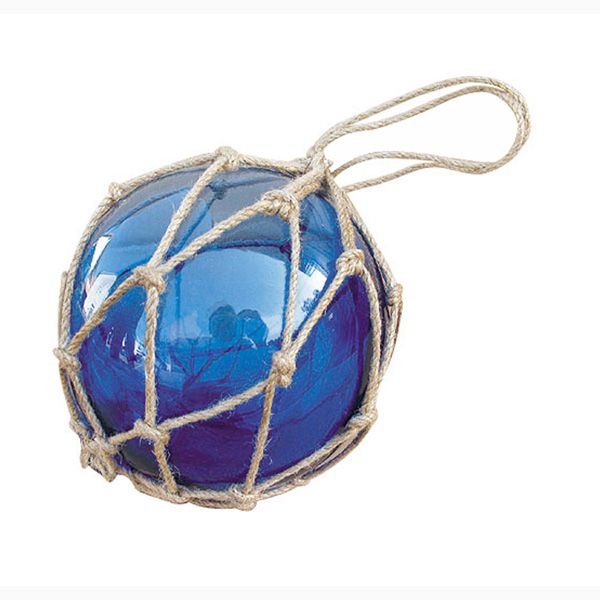 fischerkugel-blau Deko Fischerkugel aus Glas blau 13 cm Tauwerk Netz