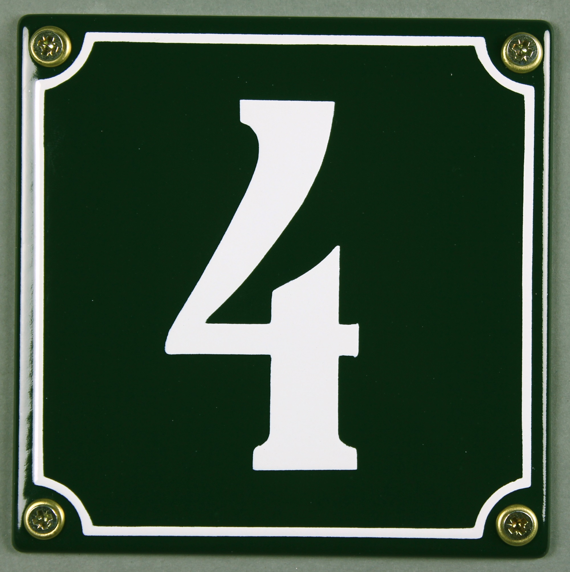 hausnummer-4-gruen-hausnummernschild-emaille Hausnummernschild 4 grün 12x12 cm sofort lieferbar Schild Emaille Hausnummer Haus Nummer Zahl Ziffer
