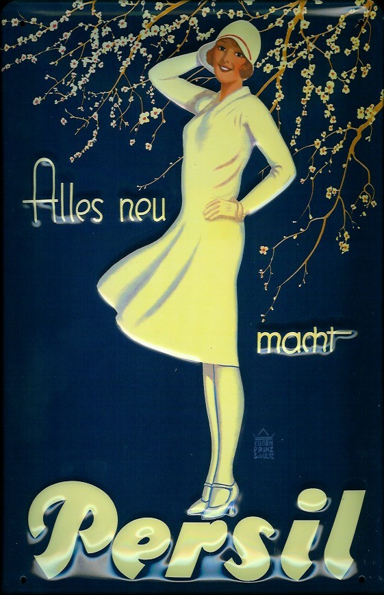 Blechschild Persil Alles neu macht Persil Frau weißes Kleid Waschpulver Schild retro Werbeschild Nos