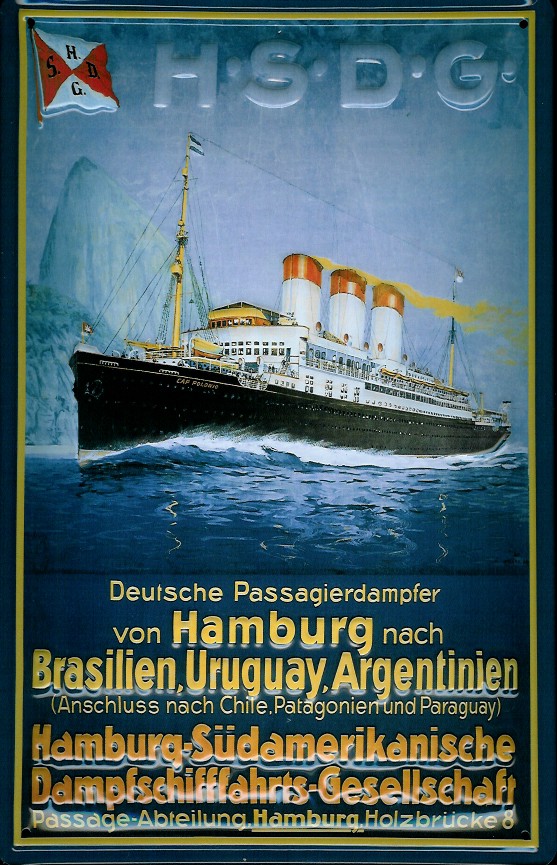 Blechschild Hamburg Südamerikanische Dampfschifffahrts Gesellschaft Brasilien Uruguay Argentinien Da