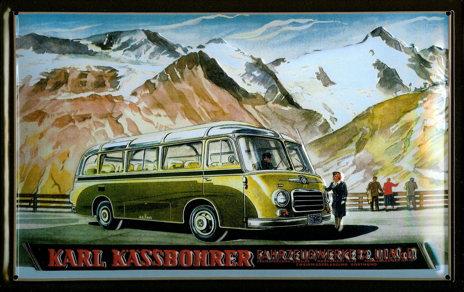 B850-K-K-sebohrer Blechschild Autobus Kässbohrer Ulm Bus retro Schild Nostalgieschild