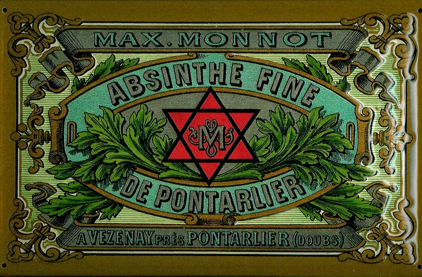 absinthe-fine-monnot-blechschild-aa841 Blechschild Absinthe Fine De Pontarlier Davidstern Frankreich Absinth Schild Nostalgieschild