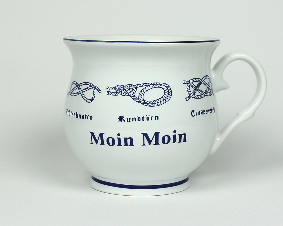 Moin-Moin_bauchig Knotenbecher Moin Moin Kaffeebecher mit Seemannsknoten bauchig Becher Kaffeetasse Kaffee Pott