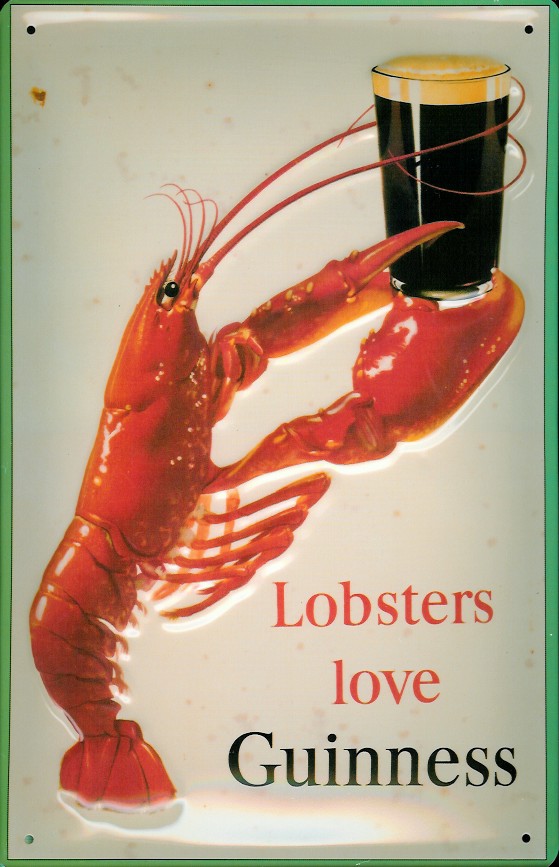 Blechschild Guinness Bier Lobsters love Guinness Hummer Bierglas Schild Werbeschild