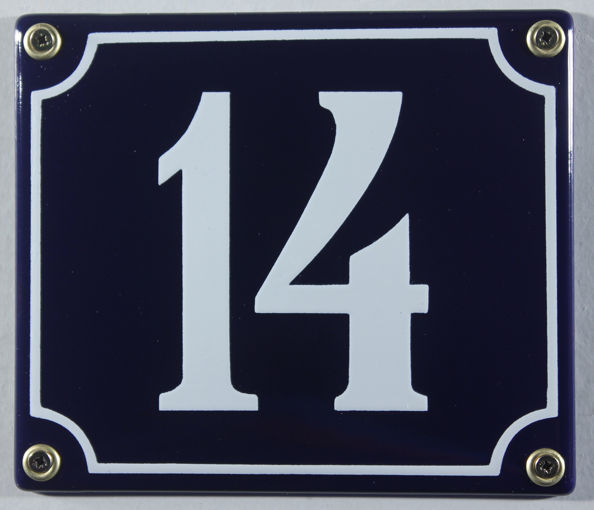 Hausnummernschild Emaille 14 blau - weiß 12x14 cm sofort lieferbar Schild Emaile Hausnummer Haus Num