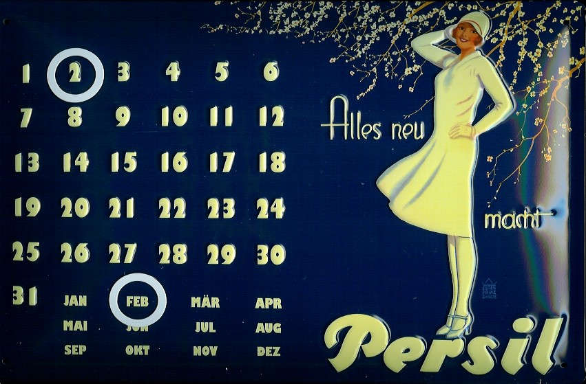 Blechschild Persil alle neu  Magnet Kalender Waschpulver Schild retro Dauerkalender Werbeschild Nost