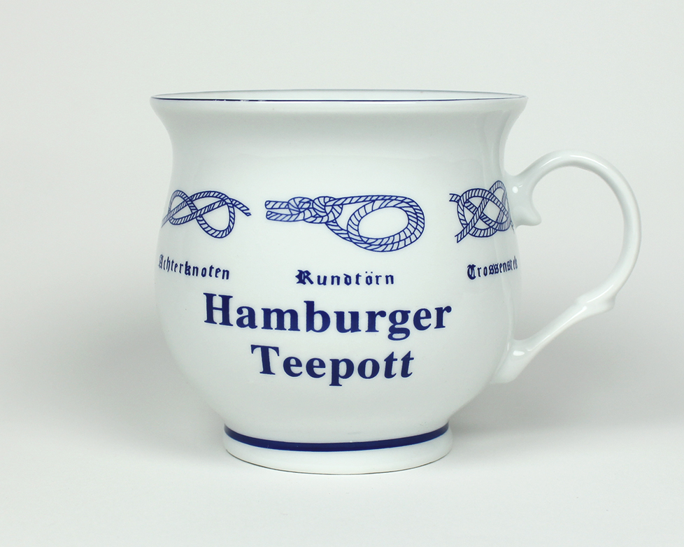 Hamburger-Teepott_bauchig Knotenbecher Hamburger Teepott mit Seemannsknoten bauchig Souvenir Teetasse Tee Becher Andenken Teeb