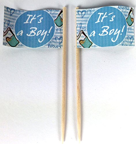 ItsaBoy Party-Picker Flagge It´s a Boy Papierfähnchen in Spitzenqualität 50 Stück Beutel
