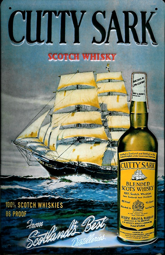 cutty-sark-segelschiff-whisky-blechschild Blechschild Cutty Sark Scotch Whisky Segelschiff Schild retro Nostalgie Werbeschild