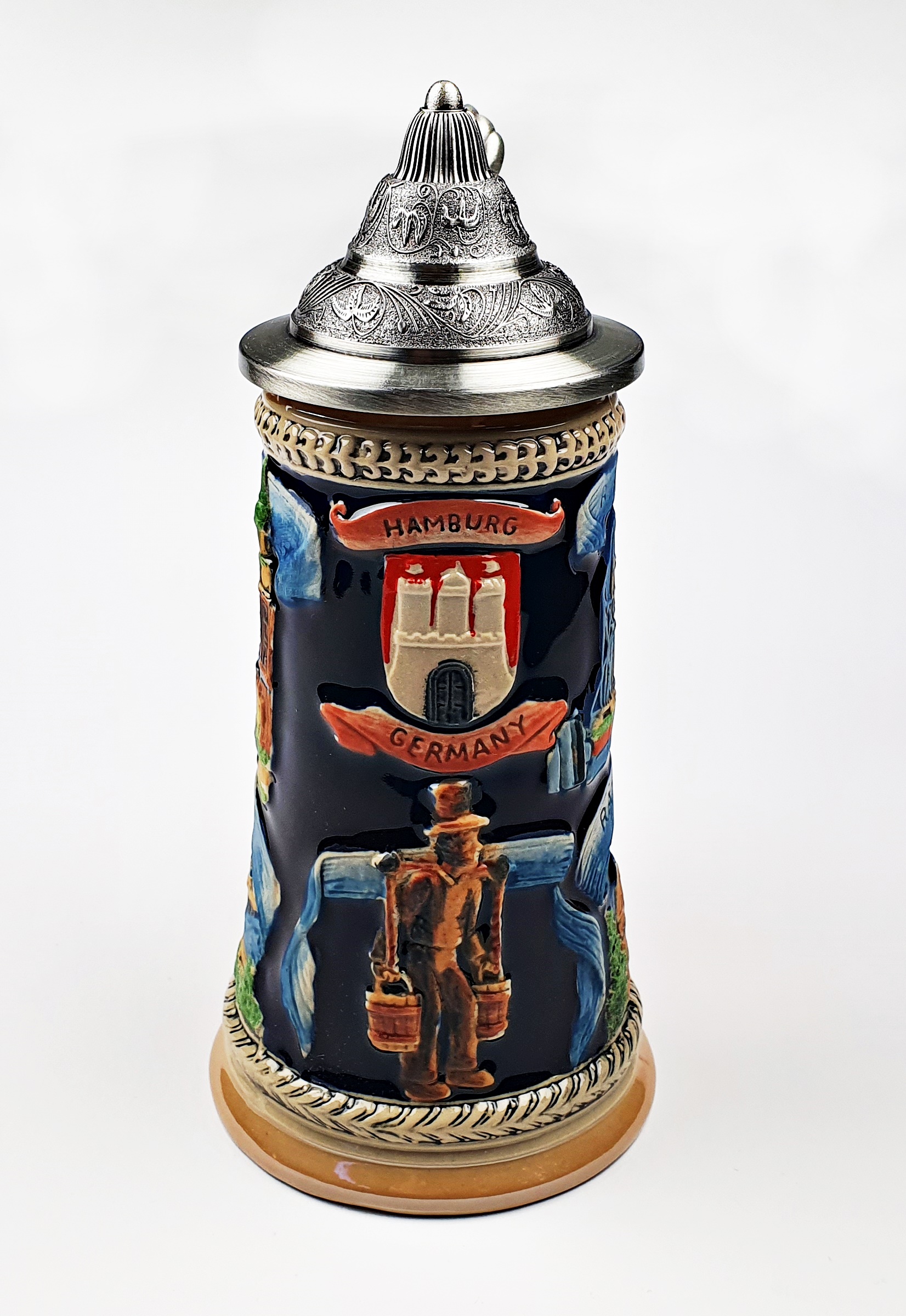 bierkrug-hamburg Bierkrug mit Deckel Hamburg Hummel mittel 0,5 Liter