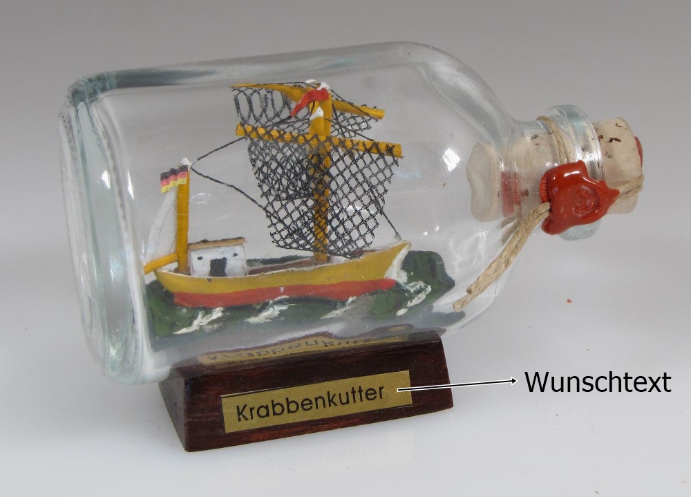 phs171-sonder Buddelschiff 50 ml mit Wunschtext eigene Beschriftung ca. 7,2 x 4,5 cm Flaschenschiff