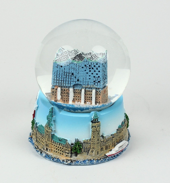 Schneekugel Elphi gross Rueckseite Schneekugel Elphi gross Rueckseite