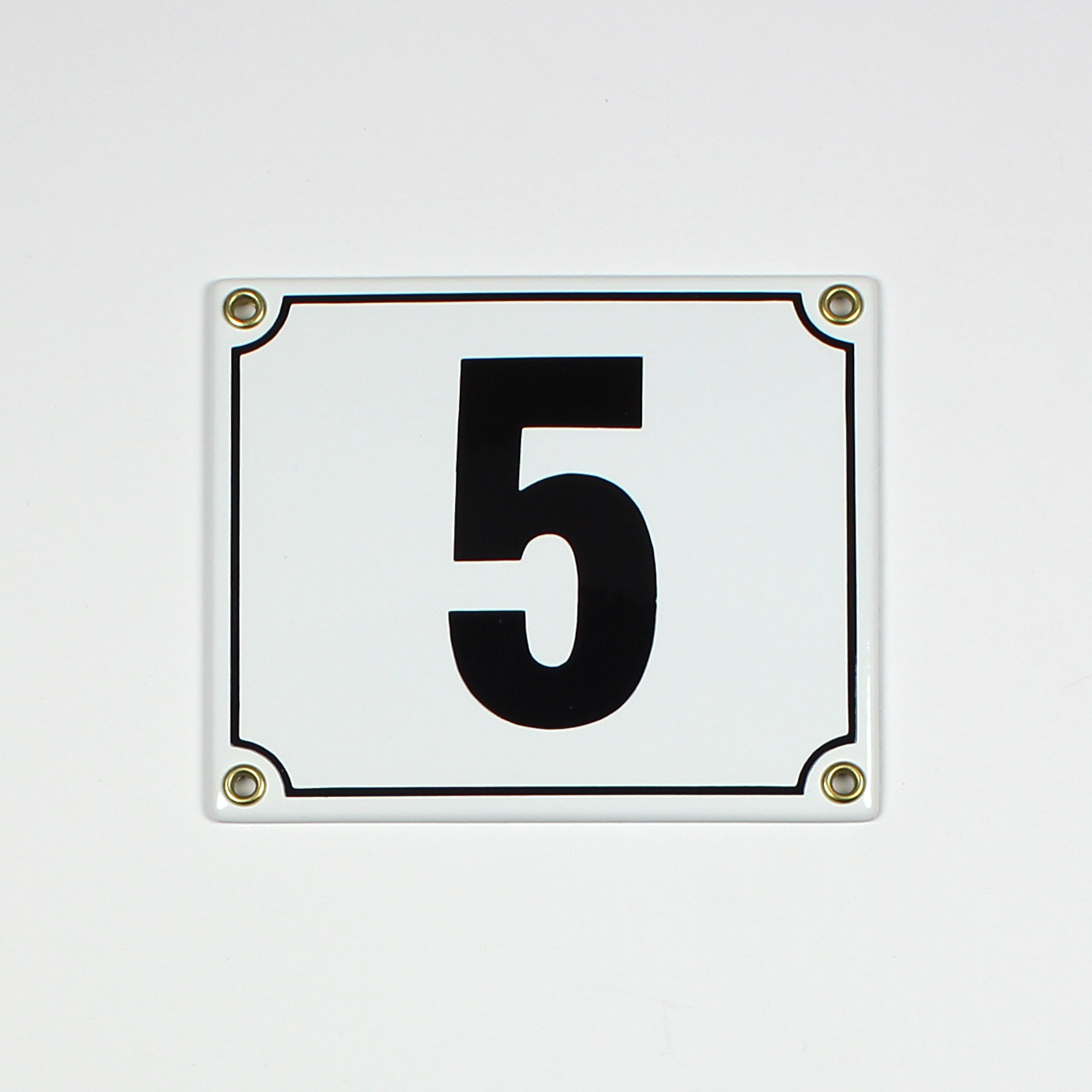 5mHA7Fbv2hti1X Hausnummernschild 5 weiß Blockschrift 14x12 cm Emailleschild