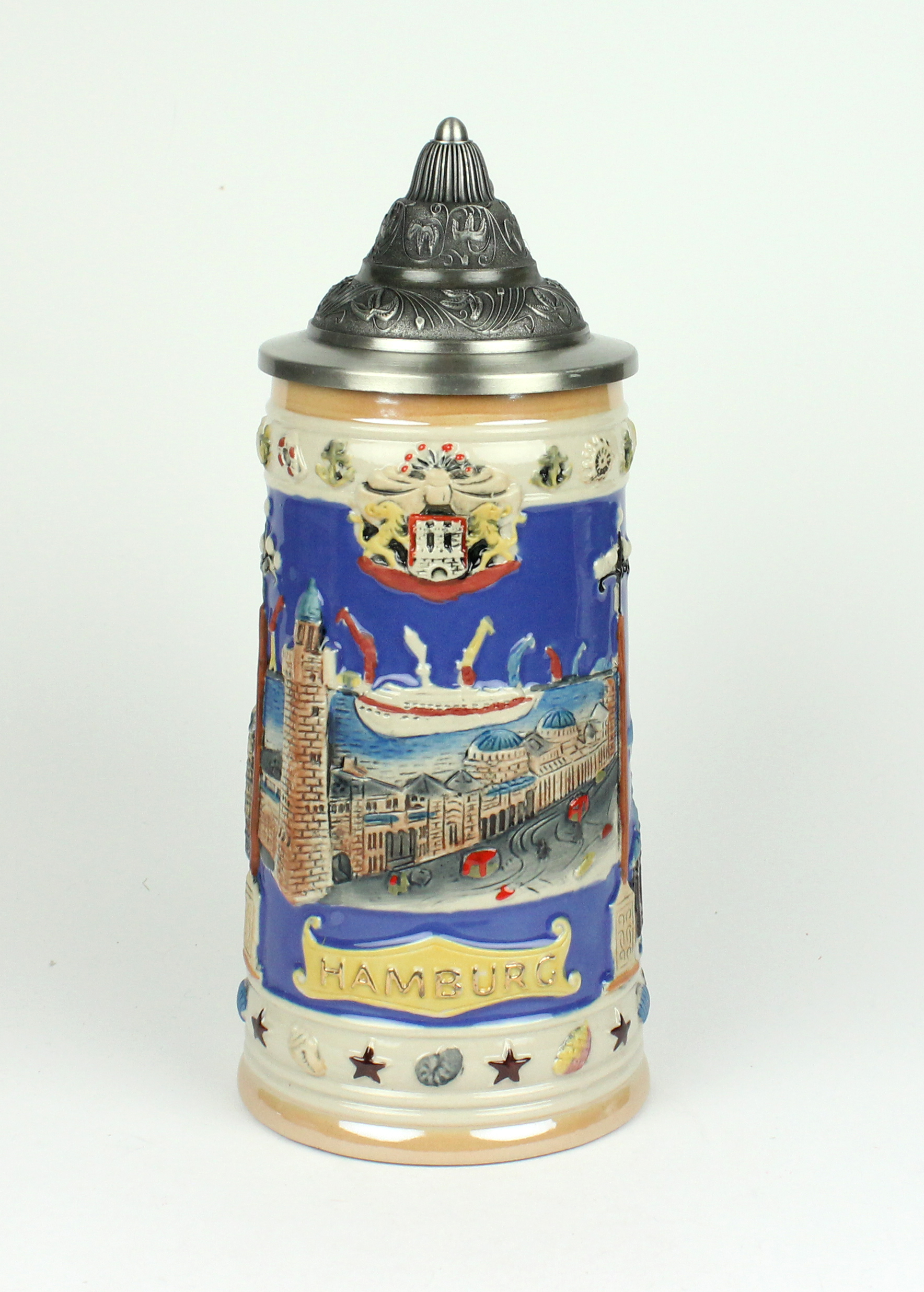 Bierkrug-Tag_front Bierkrug mit Deckel Hamburg bei Tag 24 cm 0,5 Liter