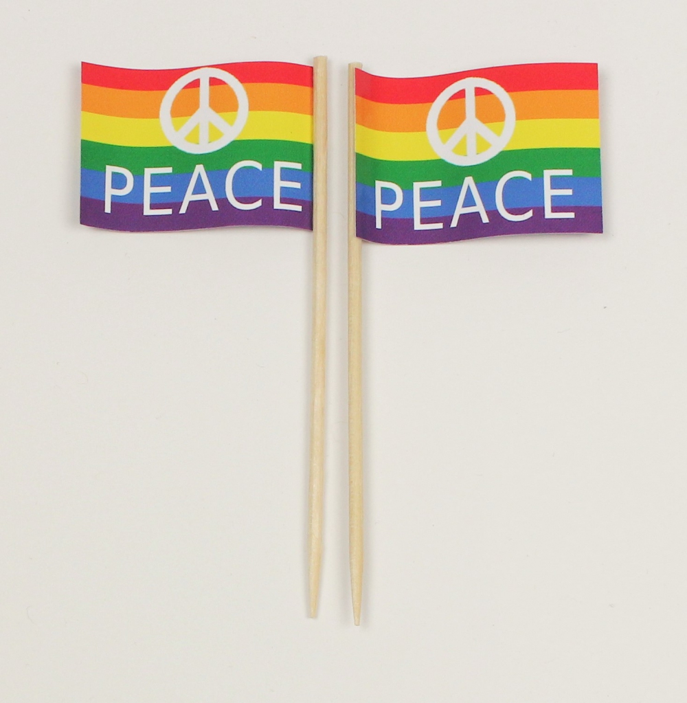 13857 Party-Picker Flagge Peace Regenbogen Papierfähnchen in Spitzenqualität 50 Stück Beutel
