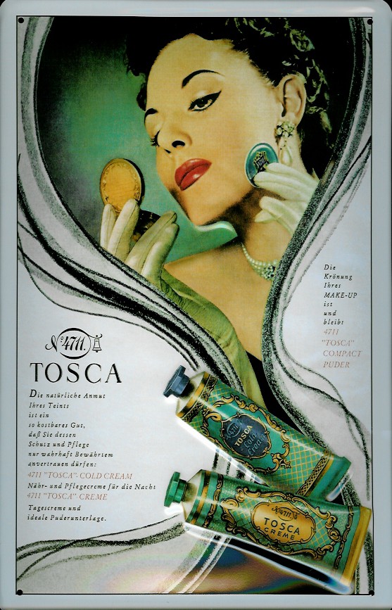 B131-Tosca-Creme Blechschild 4711 Tosca (2) Tuben kölnisch Wasser Parfum Schild Werbeschild Nostalgieschild